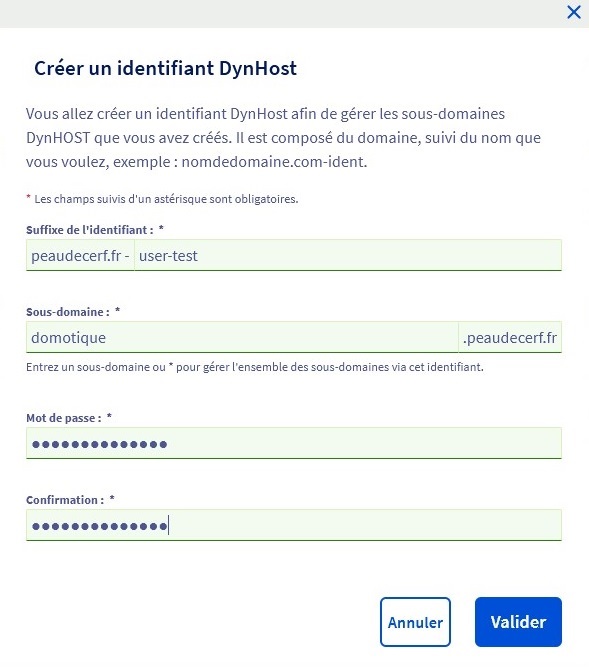 Créer un identifiant DynHost